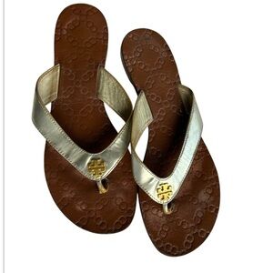 Tory Burch Thora Metallic Gold Thong Flat Sandals Size 9